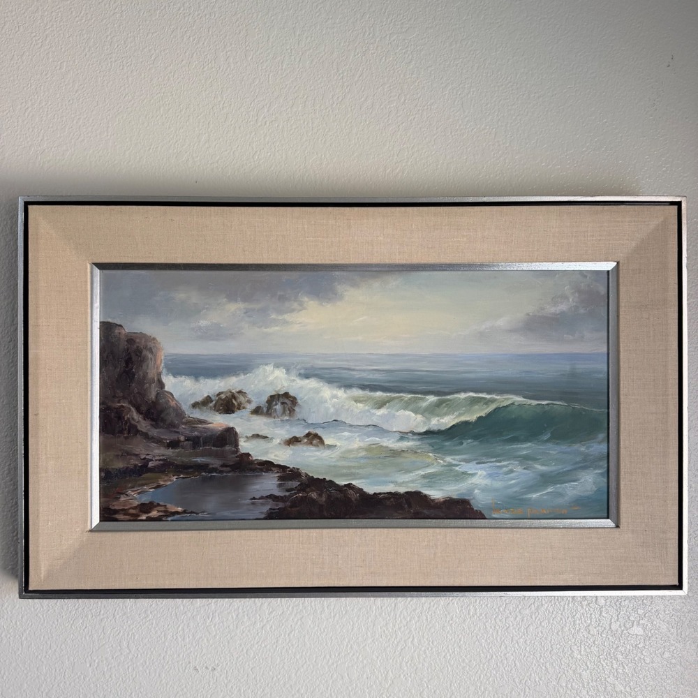Vintage Original Oil Painting Framed Canvas MCM Seascape Ocean Waves 1970 Signed